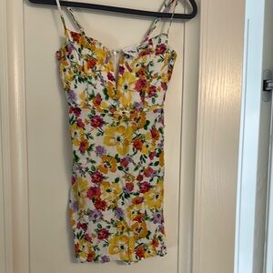 Vibrant Floral Mini Dress in Yellow and Pink